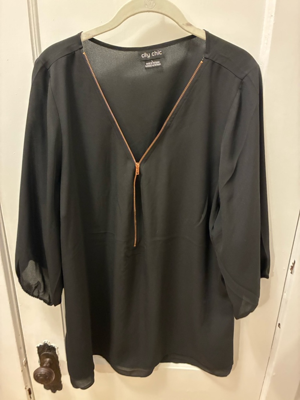 City Chic Black Zip-Accent Tunic Top